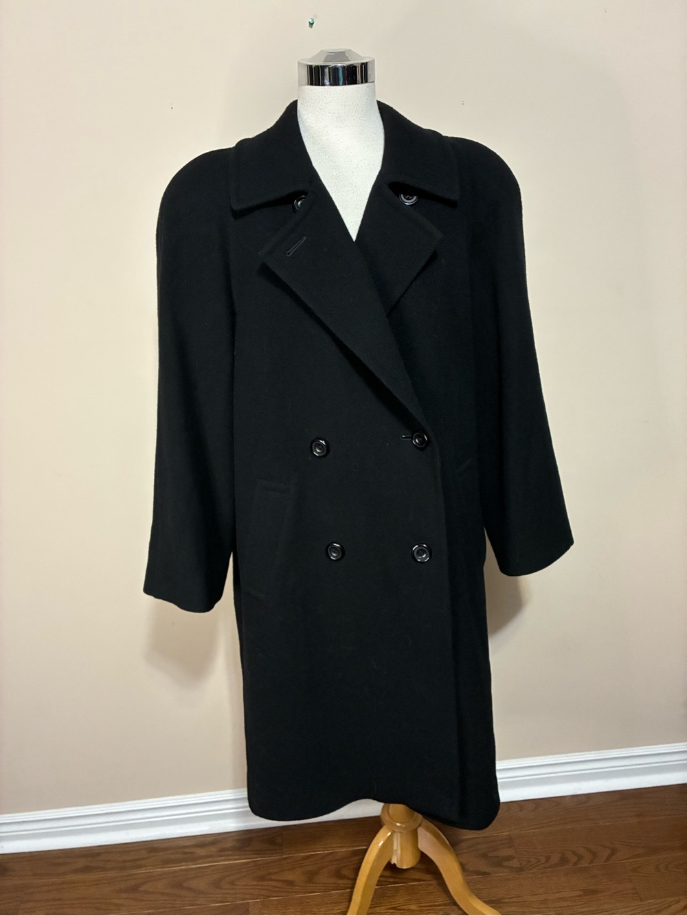Aquascutum London “Oslo” Women’s Black Double-Breasted 100% Wool Overcoat